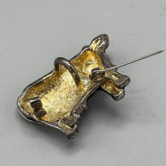 Vtg MJ Enameled Black and White Cow Brooch Pendant Red Flower Farmcore 1.5" - Picture 5 of 7